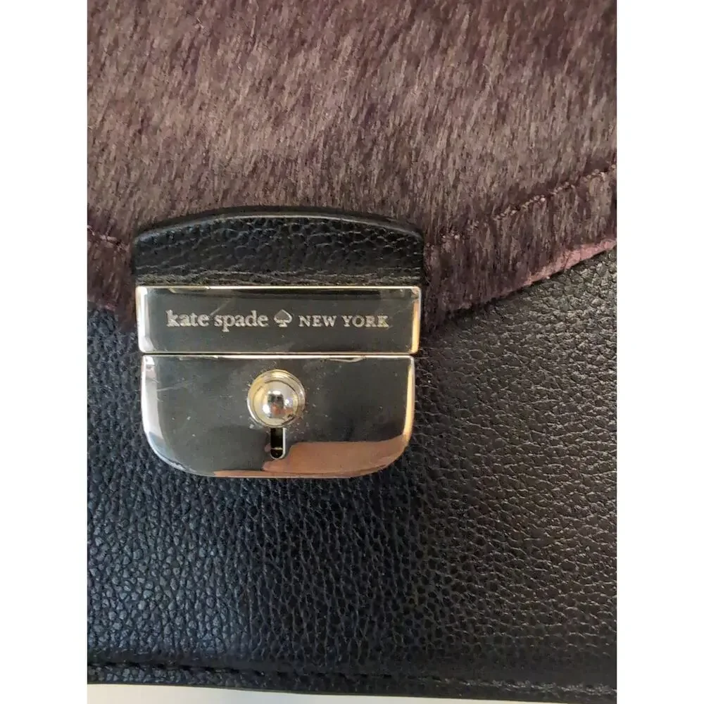 Kate Spade Calf Hair Crossbody Bag Black Wine Leather Flap Designer